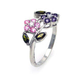 Sterling Silver Trendy Multi Colored Cz Flower Designed Ring