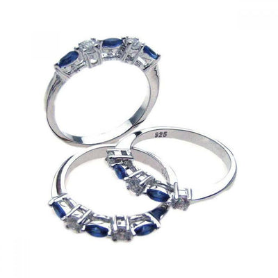 Sterling Silver Rhodium Plated Blue And Clear CZ Round Shaped Eternity RingAnd Dimensions 8mmx22mmAnd Width 3mmAnd Thickness 2mmx4mm