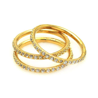 Sterling Silver Nickel Free Gold Plated Round Eternity Rings Set With CZ StonesAnd Width 1mmAnd Dimensions 6mm