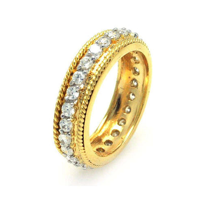 Sterling Silver Nickel Free Gold Plated Rope Border Eternity Ring With CZ StonesAnd Width 3mmAnd Dimensions 7mm