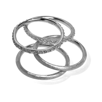 Sterling Silver Rhodium Plated CZ Ring Set