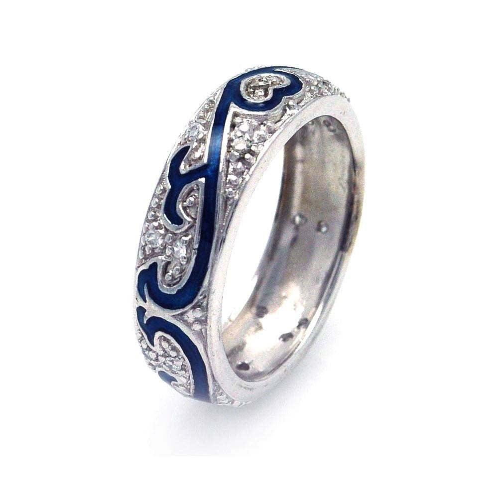 Sterling Silver Modish Style Blue Enamel Pave SetAnd Clear Cz Eternity Ring