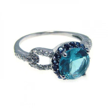 Load image into Gallery viewer, Sterling Slver Vintage Style Ring Centered with Fine Blue Cz StoneAnd Band Inlaid With Clear Czs