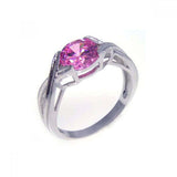 Sterling Silver Contemporary Solitaire Pink Cz Ring