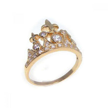 Load image into Gallery viewer, Sterling Silver Modish  Gold Plated Crown Tiara Design Ring Inlaid with Solid Clear Cz Stones