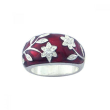 Load image into Gallery viewer, Sterling Silver Trendy Red Enamel Flower Designed Ring Embedded with Clear Cz Stones