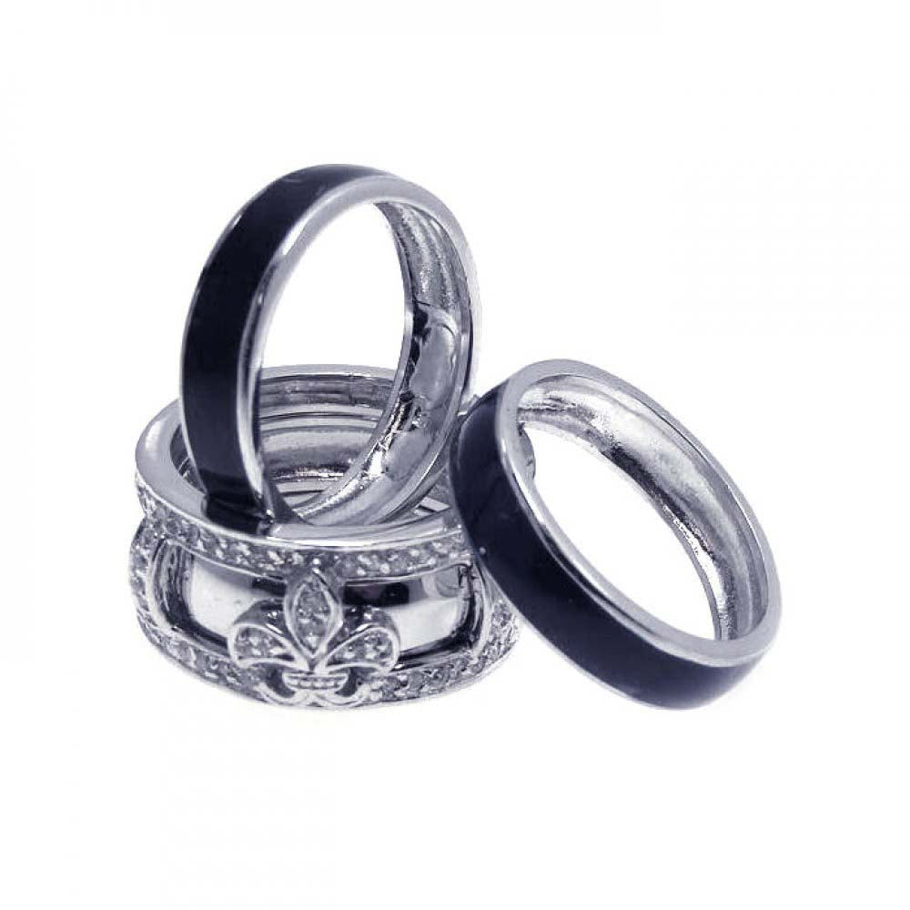 Sterling Silver Rhodium Plated Fluer De Lis Shaped Ladies Ring With CZ Stones