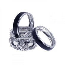 Load image into Gallery viewer, Sterling Silver Rhodium Plated Fluer De Lis Shaped Ladies Ring With CZ Stones