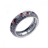 Sterling Silver Fashionable Red Heart Enamel Pave SetAnd Embedded with Clear Cz Eternity Band