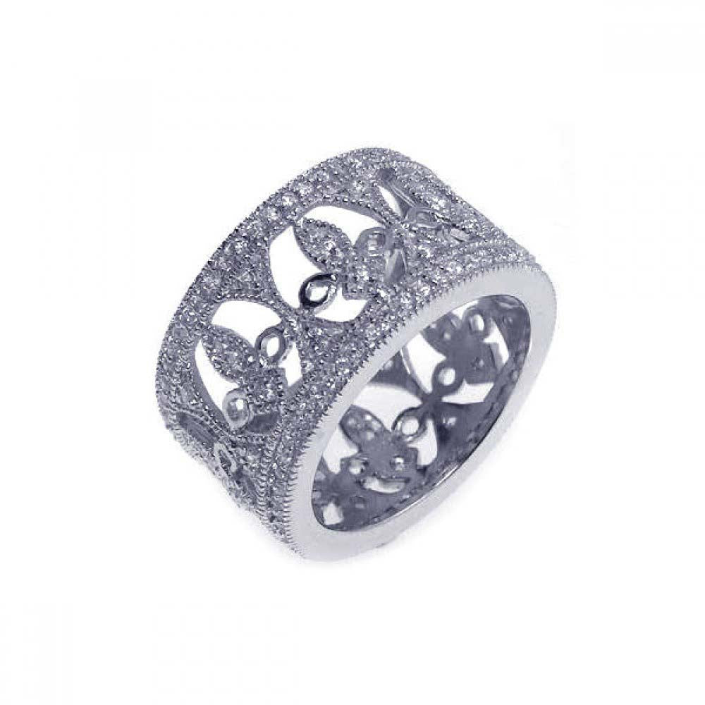 Sterling Silver Classic Cz Fleur De Lis Eternity Band