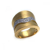 Sterling Silver Gold Plated Fancy Cigar Band Ring Embedded with Clear Czs