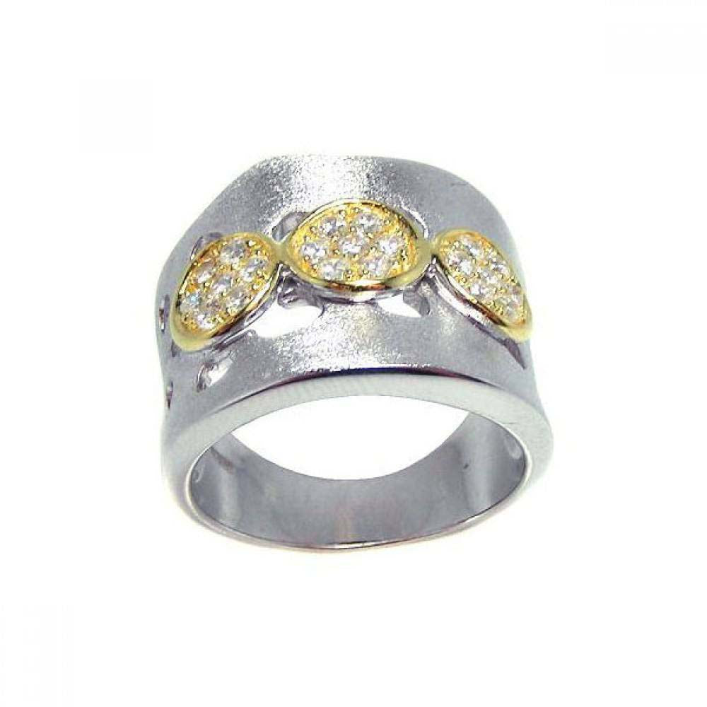 Sterling Silver Matte Finish Trendy Centered with 3 Gold Plated Circles Embedded with Clear Cz Stones