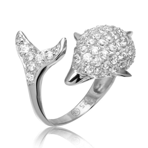 Sterling Silver Fancy Flower Design Set with Clear Czs Ring