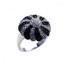 Load image into Gallery viewer, Sterling Silver &amp; Black Rhodium Plated Domed Style Ring Inlaid with Black and Clear Cz Stones.