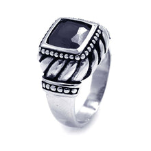 Load image into Gallery viewer, Sterling Silver Oxidized Rhodium Plated Centered Square Cut Black Cz on Bezel Setting with Rope Design Ring