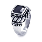 Sterling Silver Oxidized Rhodium Plated Centered Square Cut Black Cz on Bezel Setting with Rope Design Ring