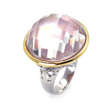 Load image into Gallery viewer, Sterling Silver Nickel Free Gold And Rhodium Plated Dome Shaped Ladies Ring With Pink CZAnd Width 22mm