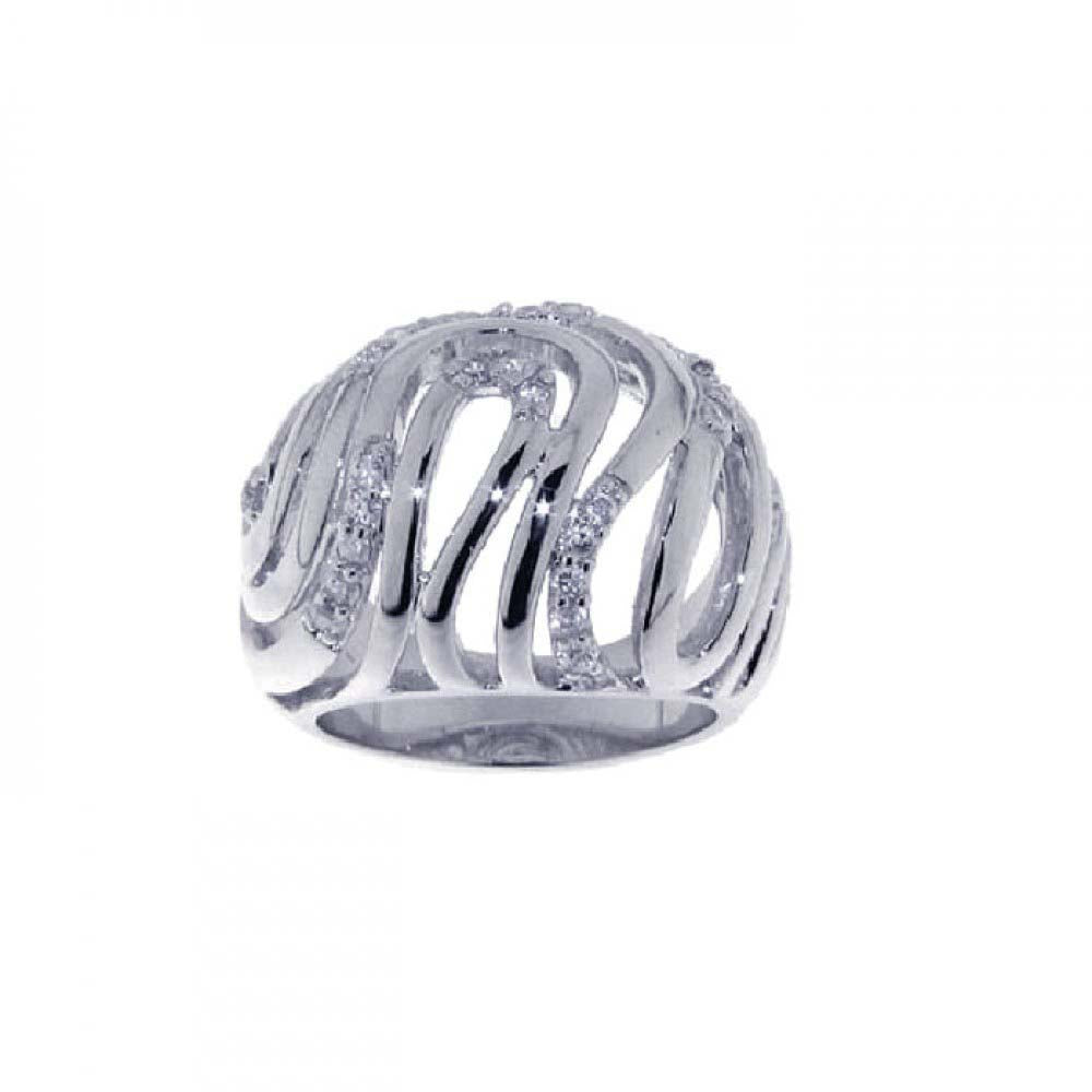 Sterling Silver Intricate Wave Design Inlaid with Clear Czs Ring