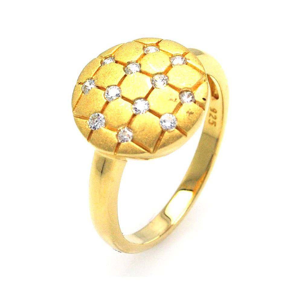 Sterling Silver Gold Plated Circle Mosaic Design Embedded with Clear Czs Ring