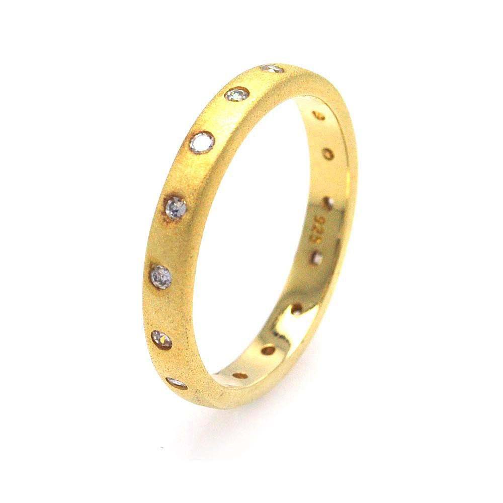 Sterling Silver Gold Plated Matte Finish Modern Band Ring with Centered Multi Round Cut Clear Czs