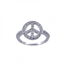 Load image into Gallery viewer, Sterling Silver Modish Peace Sign Inlaid with Clear Czs Ring