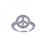 Sterling Silver Modish Peace Sign Inlaid with Clear Czs Ring