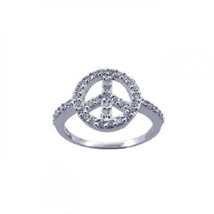 Sterling Silver Modish Peace Sign Inlaid with Clear Czs Ring