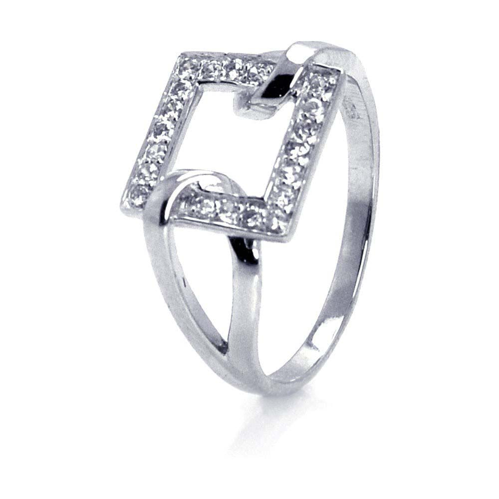 Sterling Silver Stylish Open Square Design Embedded with Clear Czs Split Shank Ring