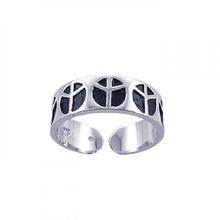 Load image into Gallery viewer, Sterling Silver Two-Toned Multi Peace Sign Design Adjustable Band Ring