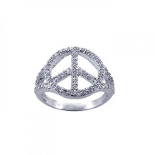 Load image into Gallery viewer, Sterling Silver Stylish Peace Sign Embedded with Clear Czs Split Shank Ring