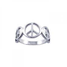 Load image into Gallery viewer, Sterling Silver Modish Three Peace Sign Design Band Ring