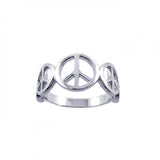 Sterling Silver Modish Three Peace Sign Design Band Ring