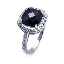 Load image into Gallery viewer, Sterling Silver Fancy Cushion Cut Black Cz with Paved Halo Setting Ring