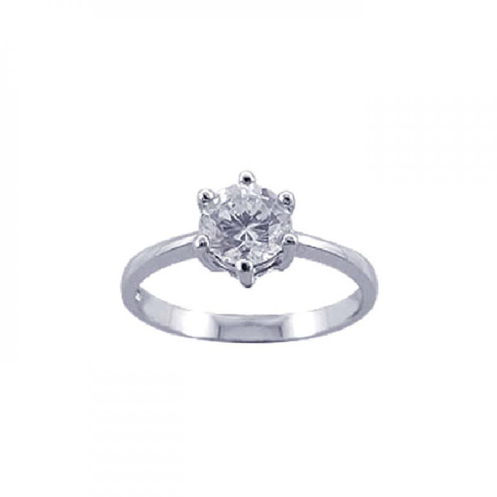 Sterling Silver Classy Solitaire Pronged Round Cut Clear Cz Ring