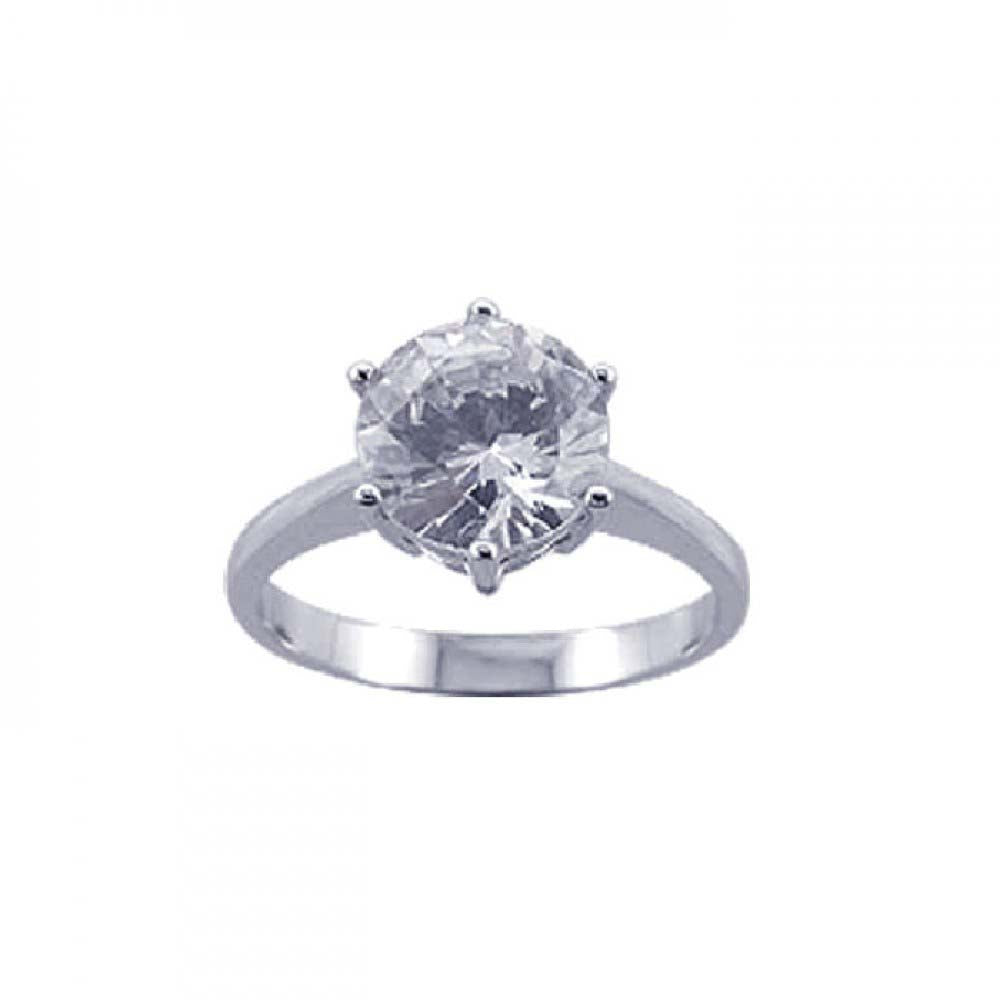 Sterling Silver Rhodium Plated CZ Large Solitaire Ring