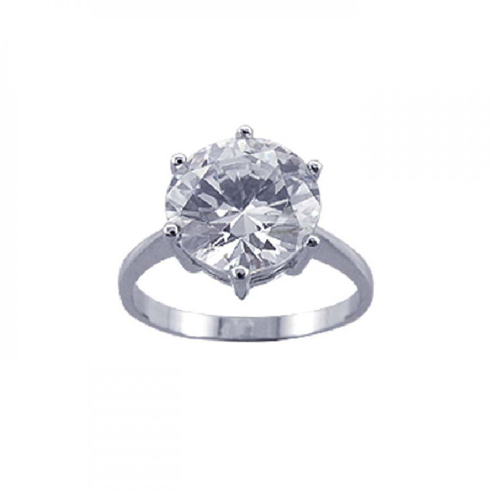 Sterling Silver Classy Solitaire Pronged Round Cut  Large Clear Cz Ring