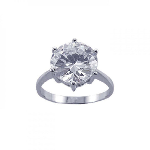 Sterling Silver Classy Solitaire Pronged Round Cut  Large Clear Cz Ring