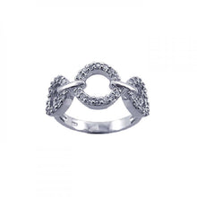 Load image into Gallery viewer, Sterling Silver Fancy Three Open Circle Link Design Embedded with Clear Czs Ring