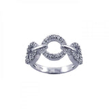 Sterling Silver Fancy Three Open Circle Link Design Embedded with Clear Czs Ring