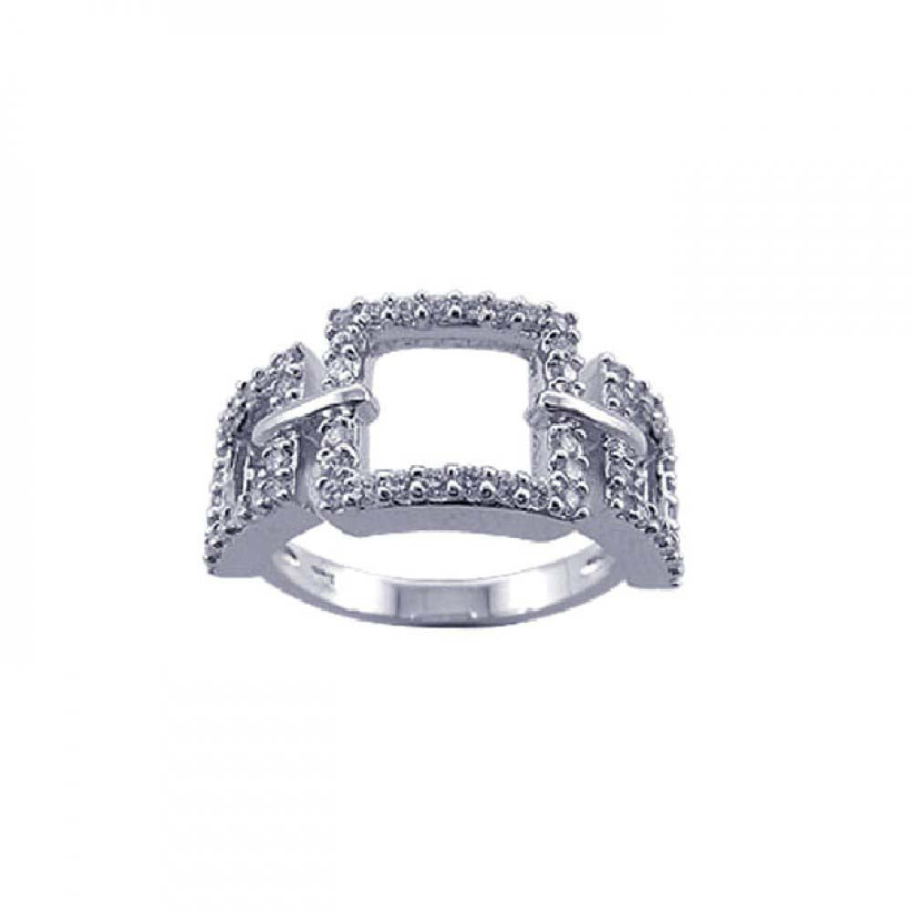 Sterling Silver Fancy Three Open Square Link Design Embedded with Clear Czs Ring