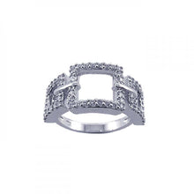 Load image into Gallery viewer, Sterling Silver Fancy Three Open Square Link Design Embedded with Clear Czs Ring
