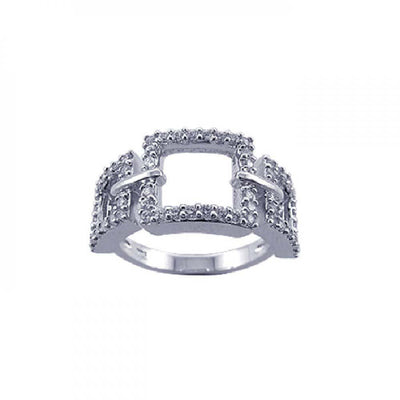 Sterling Silver Fancy Three Open Square Link Design Embedded with Clear Czs Ring