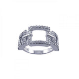 Sterling Silver Fancy Three Open Square Link Design Embedded with Clear Czs Ring