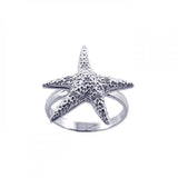 Sterling Silver Modish Starfish Design Embedded with Clear Czs Ring