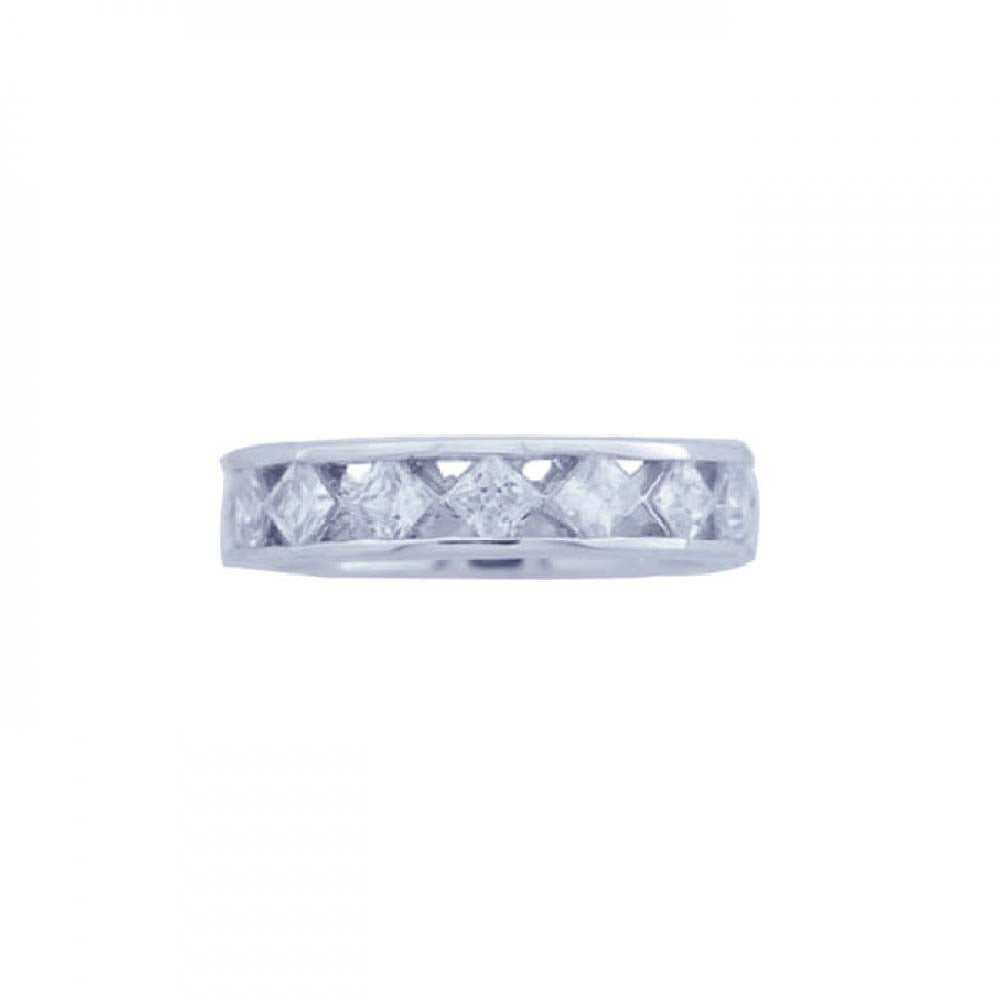 Sterling Silver Eternity Diamond Shaped Clear Czs Band Ring