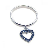 Sterling Silver Dangling Heart Design Set with Blue Czs Ring