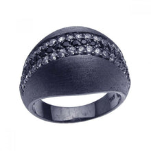 Load image into Gallery viewer, Sterling Silver Black Rhodium Plated Matte Finish Domed Band Ring Embedded with Micro Paved Clear and Black Czs