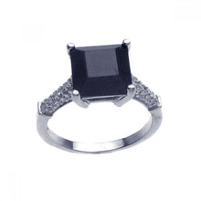 Load image into Gallery viewer, Sterling Silver Classy Solitaire Princess Cut Black Cz Paved Band Ring