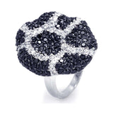 Sterling Silver Two-Toned Fancy Shaped with Pattern Design Embedded with Micro Paved Clear and Black Czs