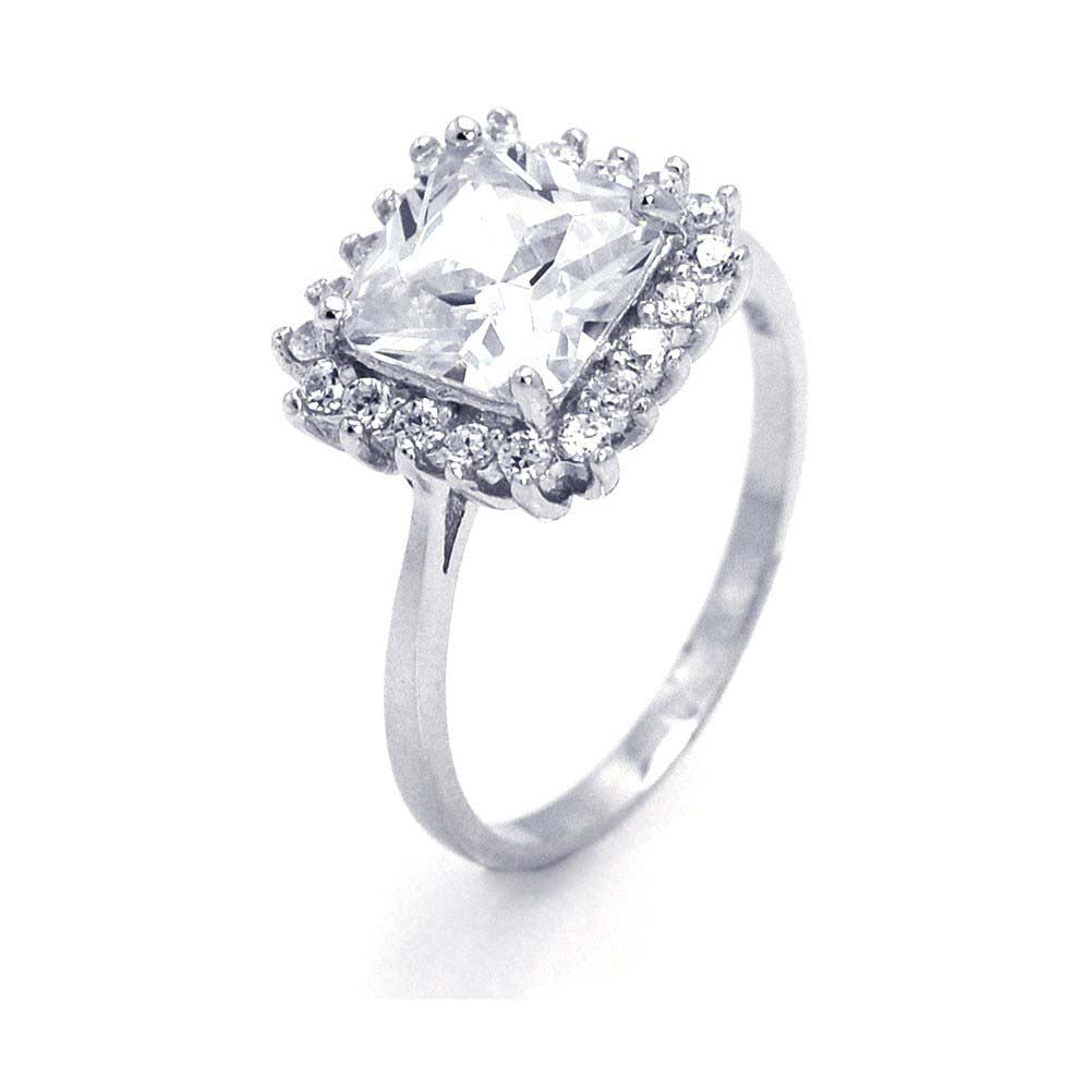Sterling Silver Nickel Free Rhodium Plated Square Cluster Shaped Ladies Ring With CZ StonesAnd Width 2mm
